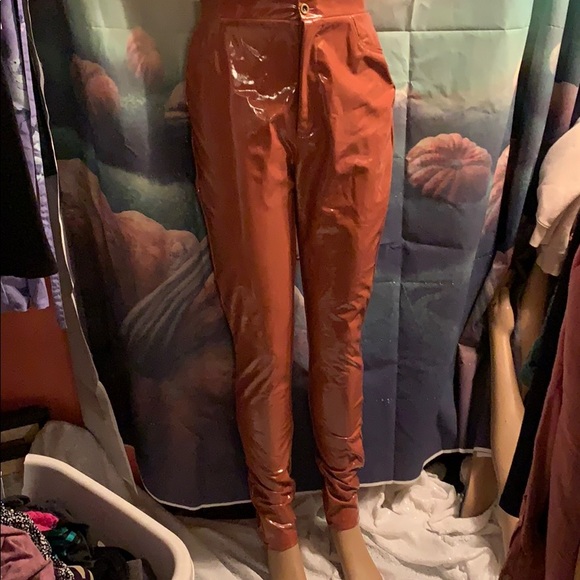 New Milk Chocolate Vinyl Pants Small 28” waist - Picture 1 of 7